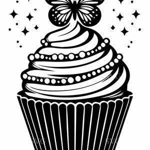 6 papillons cupcake SVG - 6 fichiers de coupe de desserts fantaisistes - douce silhouette pour travaux manuels Cricut, décoration de fête, conception de pâtisserie, art d'anniversaire