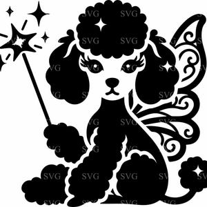 5 fichier coupe SVG 5 caniche fée, Silhouette de chien magique, chiot enchanté découpé au laser, Cricut, Glowforge, conception de papier découpé