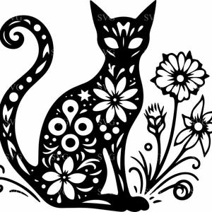 Floral chat SVG 5 couper fichier - élégant fleur chat des cliparts pour Cricut, Silhouette, projets d'artisanat bricolage