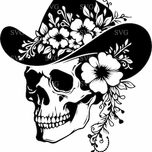 5 Floral Cowboy Skull SVG, 5 Western Sugar Skull couper fichier, Clipart squelette pour Cricut, découpe laser et travaux manuels