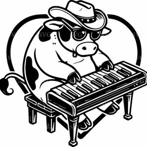 Vache jouant du piano SVG, 9 Cowboy drôle couper fichier, Clipart animaux de la ferme musical, téléchargement numérique