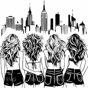 4 Stadt Mädchen SVG | 4 Vier Freunde in der Stadt Schnittdatei | Freundschaft Clipart | Cricut Design