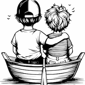 Freunde SVG 4 Schnittdatei - Zwei Jungen in Boot Silhouette - herzliche Freundschaft Design für Cricut & Crafting
