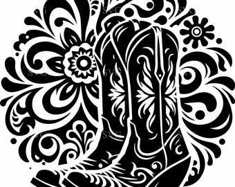 7 Western Boots SVG – Floral Cowboy Cut File, Cricut, Laser Projects (Digital Download)