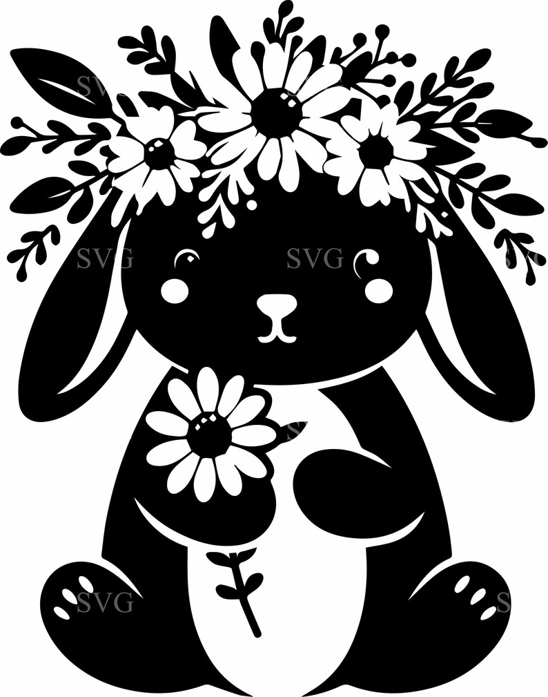 8 Floral Bunny SVG Daisy Rabbit Flower Crown Spring Animal Cut File ...