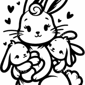 6 file di taglio SVG di mamma coniglio e cuccioli / 6 clipart di abbracci di coniglietti carini / silhouette di famiglia del bosco per Cricut e lavoretti pasquali