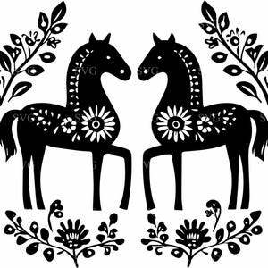 5 Folk Horse SVG 5 File di taglio, Silhouette di cavallo scandinavo, Cavallo decorativo tagliato al laser, Cricut, Glowforge, Taglio di carta