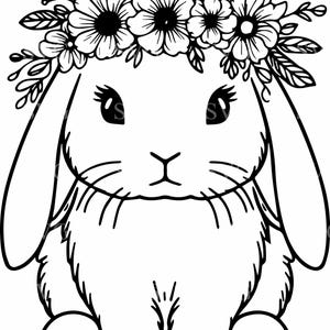 Couronne de fleurs lapin SVG | 4 Lapin mignon avec bandeau floral coupé | Clipart animal printanier pour Cricut Silhouette