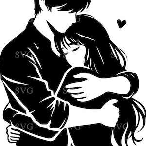 4 Coppie romantiche che si abbracciano SVG 4 File di taglio - Silhouette di ragazzo e ragazza che si abbracciano con amore - Design del momento tenero