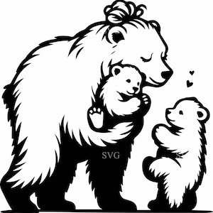 Archivo SVG de 6 osos grizzly y sus crías / Lindo abrazo de animal del bosque / Silueta de vida silvestre para proyectos de Cricut