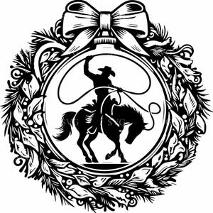 4 Rodeo Cowboy Ornament SVG 4 Schnittdatei - Western Urlaub Silhouette Clipart - Rustikales festliches Kranzdesign