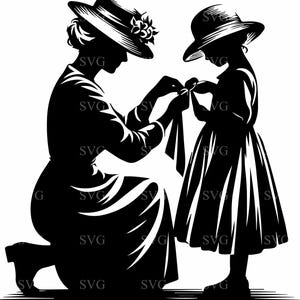 4 SVG de abuela y niña, archivo de corte de silueta de sombrero vintage, diseño de Cricut de amor familiar para el Día de la Madre y scrapbooking