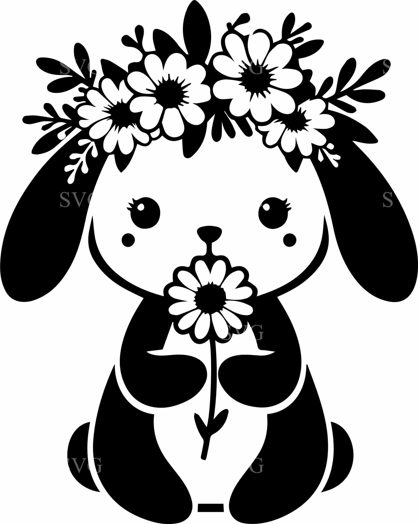 8 Floral Bunny SVG Daisy Rabbit Flower Crown Spring Animal Cut File ...