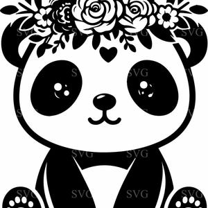 6 pandas fofos com coroa de flores SVG, clipart de panda floral com coroa, arquivo de corte de animal adorável para projetos Cricut e Laser