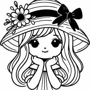 Ragazza carina con cappello floreale SVG, 6 adorabili file di taglio silhouette di moda, design ragazza primaverile SVG per Cricut e Silhouette