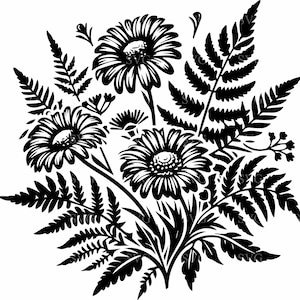 Fichier de coupe floral 7, Silhouette de marguerite et de fougère, bouquet de fleurs sauvages découpé au laser, Cricut, Glowforge, conception en papier découpé