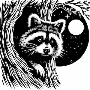6 silhouet wasbeer bos – SVG-bestand knippen – 6 bosdieren in boom voor rustieke ambachten, wildborden, vinylstickers, lasersnijden