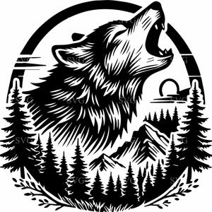 5 Howling wolf SVG – Mountain forest cut file – Wildlife silhouette for rustic crafts, wall art, vinyl decals, and outdoor decor