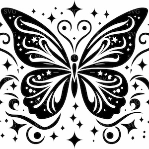 Archivo de corte SVG de 5 mariposas / Diseño de alas ornamentadas para Cricut / Patrón de corte láser de remolinos elegantes