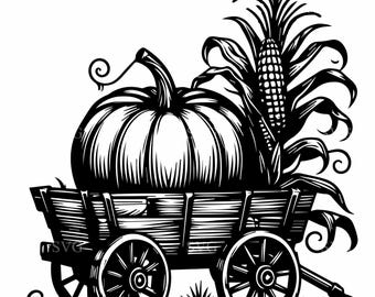 8 SVG de carro rústico de otoño: Diseño de cosecha de calabaza y maíz (descarga digital)
