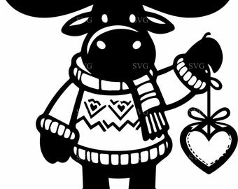 3 Festive Moose with Heart Ornament SVG – Holiday Decor Cut File