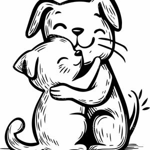 4 siluetas SVG de abrazo de gato y perro - 4 adorables diseños de siluetas de mascotas - Arte de amistad adorable para proyectos de Cricut
