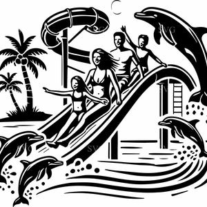 3 Water park SVG – 3 Wave slide silhouette cut file for summer fun crafts, family vacation decor, kids party signs and pool shirt designs