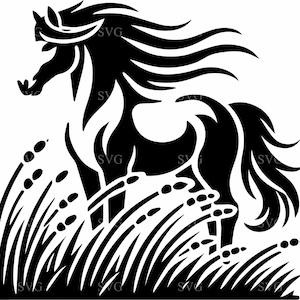 Majestätisch Pferd SVG 7 Schnittdatei - Wilder Hengst im Grasland Szene - Rustikales DIY Cricut Craft Design
