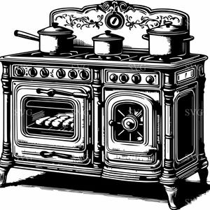 Vintage Herd SVG, 4 antike Küchenofen Silhouette Schnittdatei, rustikale Kochen Design SVG für Cricut & Silhouette