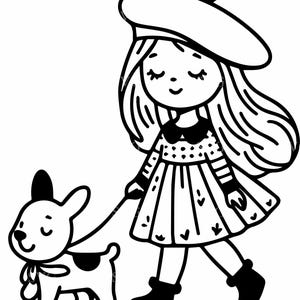 5 Girl Walking Dog SVG | 5 Cute Cartoon Girl with Puppy Cut File | Adorable Dog Walker Design for Cricut & Silhouette