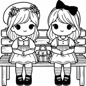 Due ragazze carine su una panchina SVG, 4 adorabili file di taglio della silhouette dell'amicizia, bambini seduti insieme SVG per Cricut e Silhouette