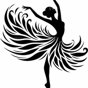 6 danseuse ballerine SVG, 6 silhouette de danse élégante fichier coupé avec robe fluide, clipart ballet pour Cricut et travaux manuels laser