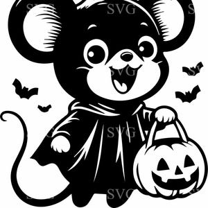 4 topi di Halloween in formato SVG, 4 adorabili topi con mantello e zucca, clipart "Dolcetto o scherzetto", file di taglio per animali carini, design Cricut