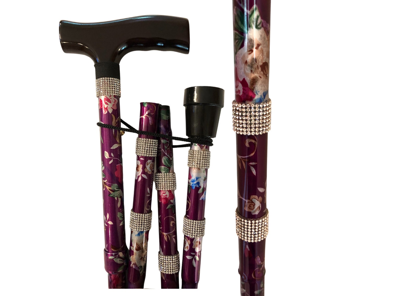 Purple Floral Diamond Bling Walking Cane Etsy