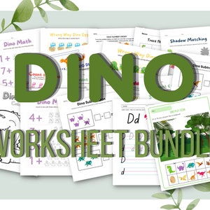 Hoja de trabajo preescolar de dinosaurios, 24 páginas, matemáticas, conteo, suma, resta, unir, colorear, aprender sobre la letra D