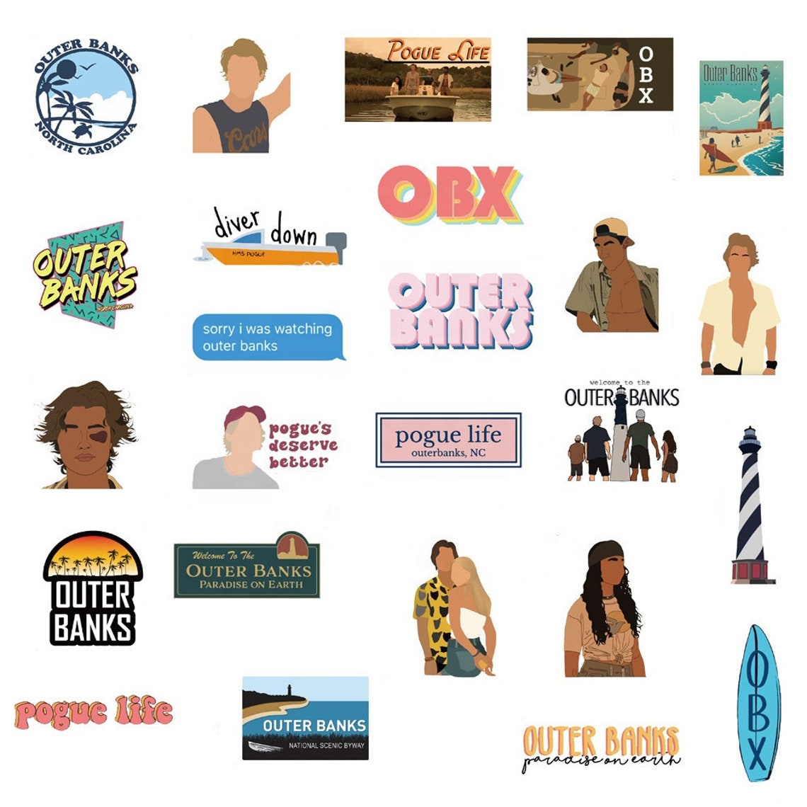 Outerbanks 50 Pack Stickers OBX Sticker Vinyl Stickers Etsy