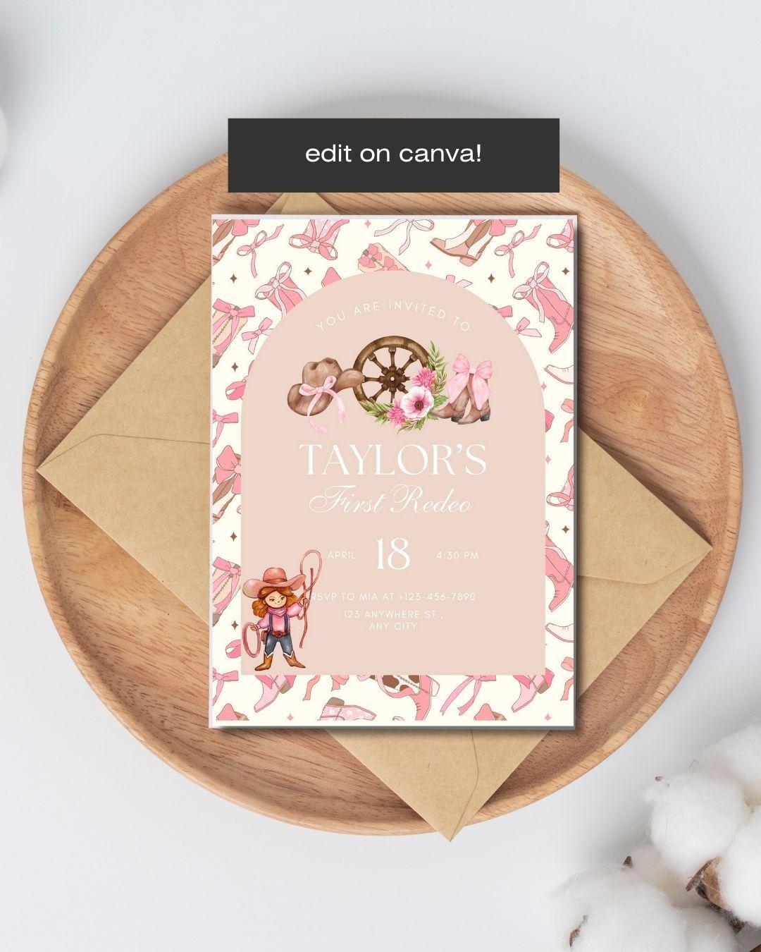 Editable Cowboy First Rodeo Girl Birthday Invitation: Personalized ...