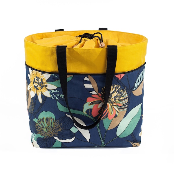 Sac fourre-tout en tissu fleuri bleu et jaune