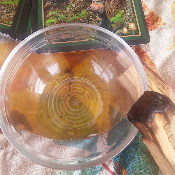 Altar Bowl, Glass Etched Hecate's Wheel Offering Bowl, Glassware, Altar Decor, Ritual Tool, Etched Glassware, Etched Bowl, Witchcraft Supply