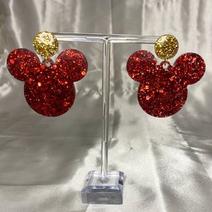 Handmade Mickey Mouse Minnie Mouse Glitter Earrings - Disney Jewellery - Mickey Ears Earrings - Gifts - Holiday Earrings Disney world