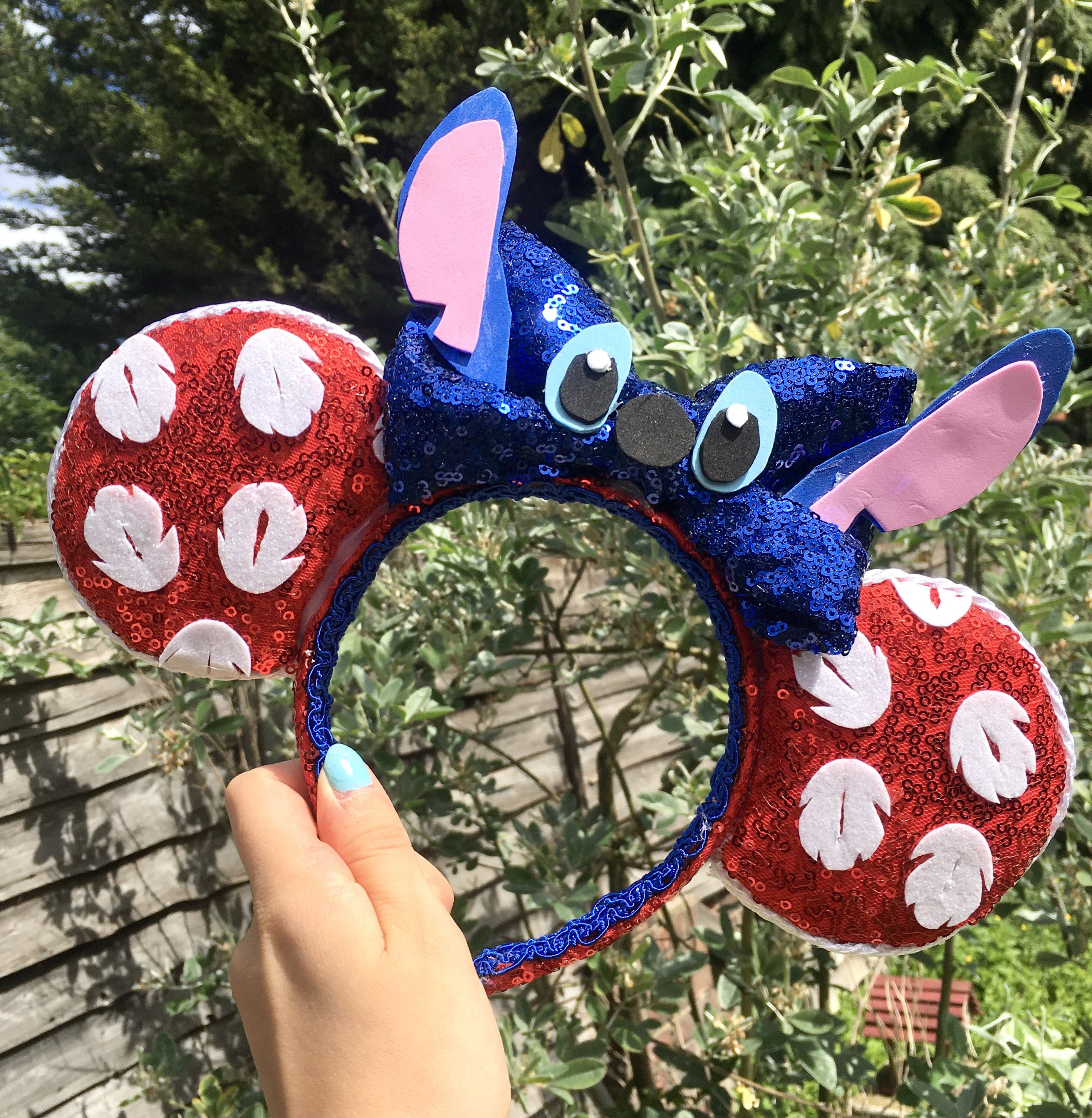 Lilo & Stitch Blue and Red Sequin Disney Mickey Mouse Ears 