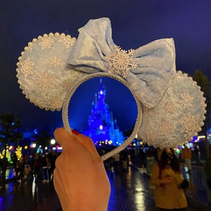 Winter Snowflakes Light Baby Blue Lilac Pink Velvet Disney Headband| Frozen Elsa Disneyland Minnie Mouse Ears  | Christmas Disney Ears