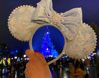 Winter Snowflakes Light Baby Blue Lilac Pink Velvet Disney Headband| Frozen Elsa Disneyland Minnie Mouse Ears  | Christmas Disney Ears
