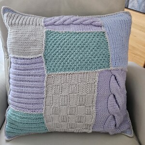 Dekokissen,Kissenbezug,Kissenhülle Patch gestrickt 40-45x40-45 cm neu mehrfarbig Holzknopf handgefertigt