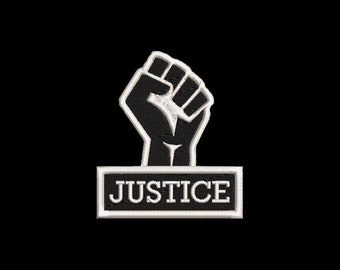 Black Lives Matter Justice Fist Iron on or Sew on Patch 3 in by 3.4 in BLK/WHT Patch