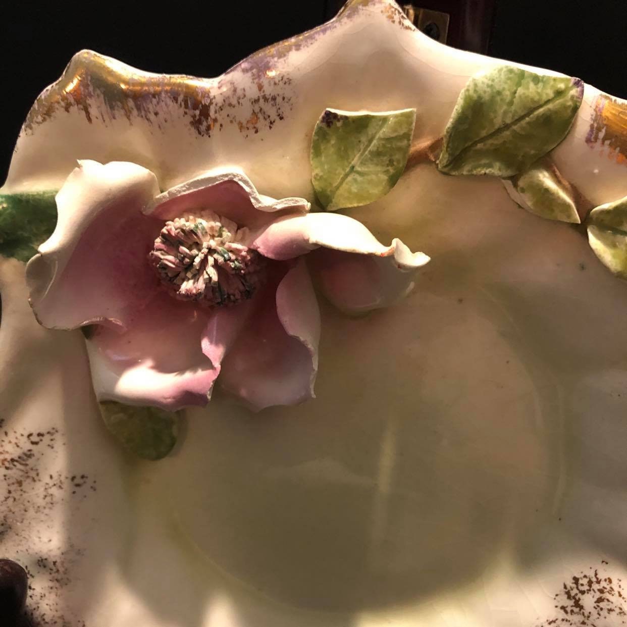 Vintage nappy dish with applied rose hand painted with gold Etsy