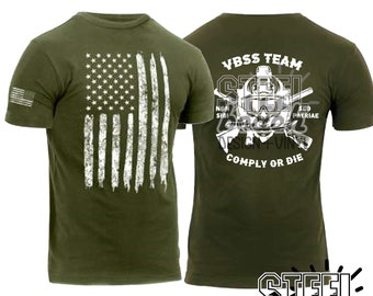 Navy VBSS Tee - OD Green Distressed Flag Shirt - Navy Pride Tshirt