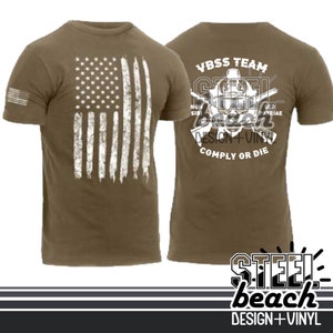 VBSS Team Shirt  - Coyote Brown Military Uniform Shirt - Veteran Distressed Flag