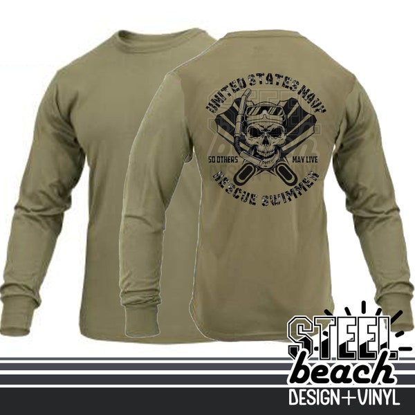 Navy Rescue Swimmer Long Sleeve T-shirt  - Coyote Brown Military Uniform Shirt- So Others May Live