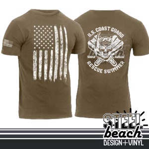 USCG Helicopter Rescue Swimmer Tee - Coyote Brown Distressed Flag Shirt - SEMPER PARATUS